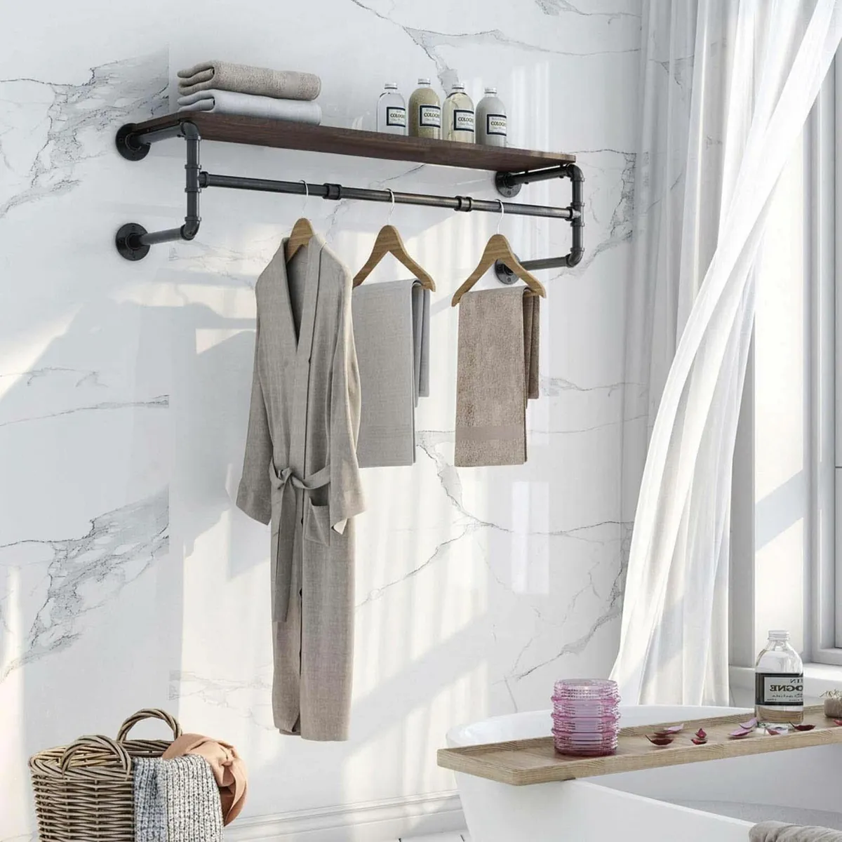 Wall Mounted Clothes Rail Industrial Pipe Hanging - Image 4
