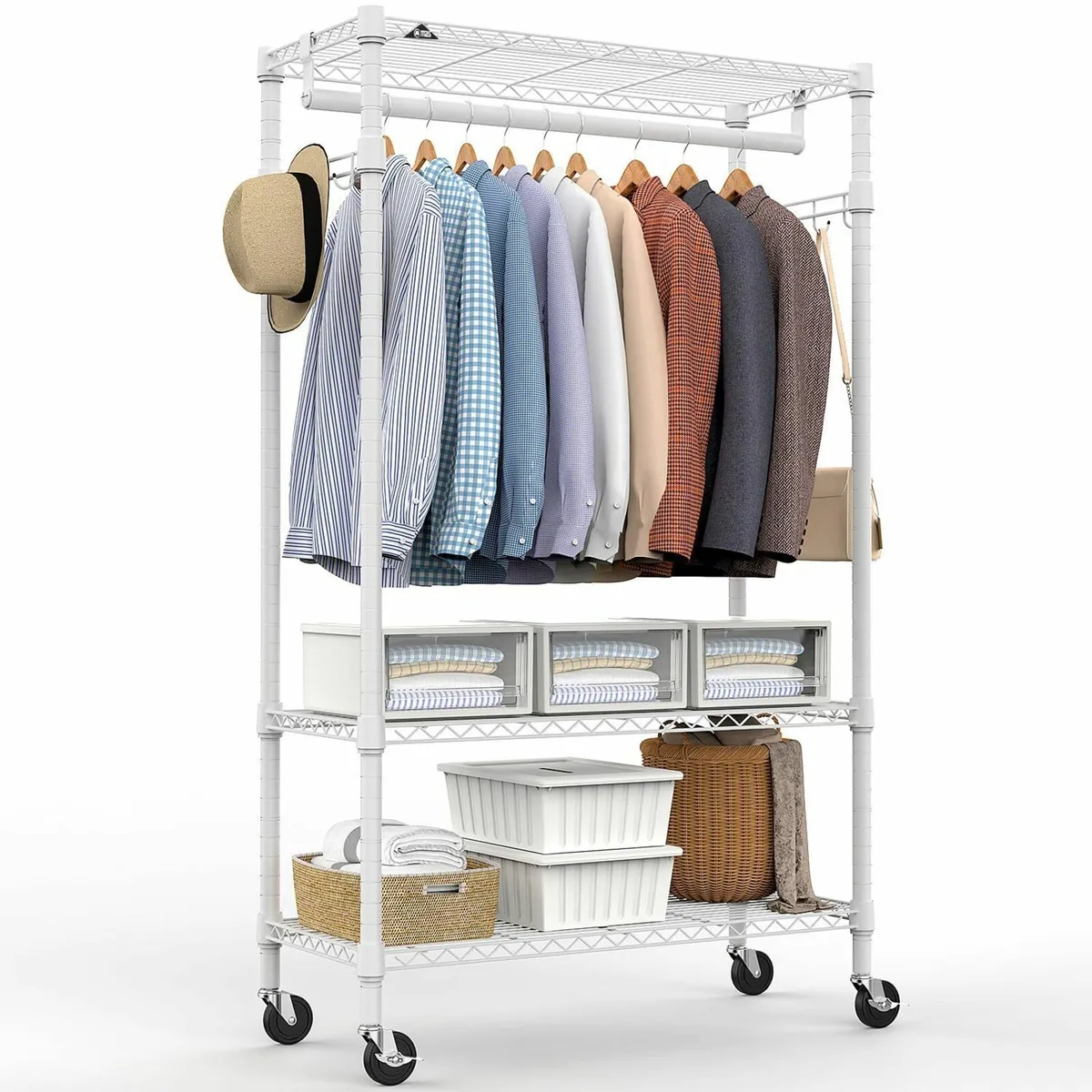 Heavy Duty Rolling Garment Rack 3 Tiers Adjustable - Image 1
