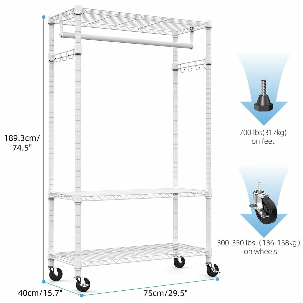Heavy Duty Rolling Garment Rack 3 Tiers Adjustable - Image 3