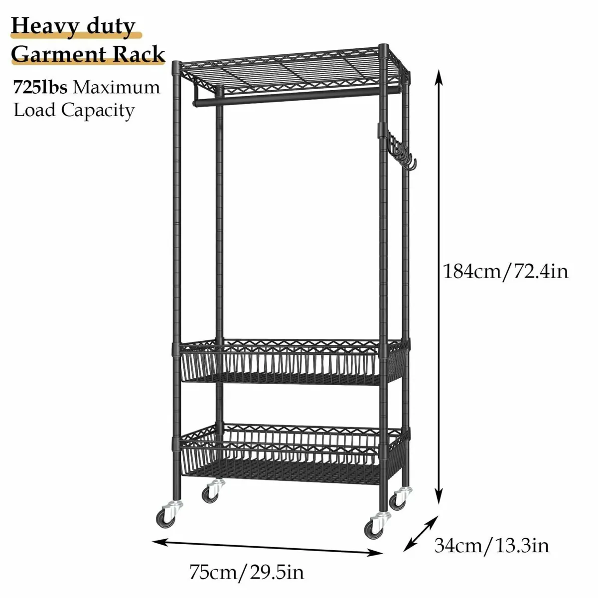 Clothes Rails with Wheels Heavy Duty Clothing - Image 3
