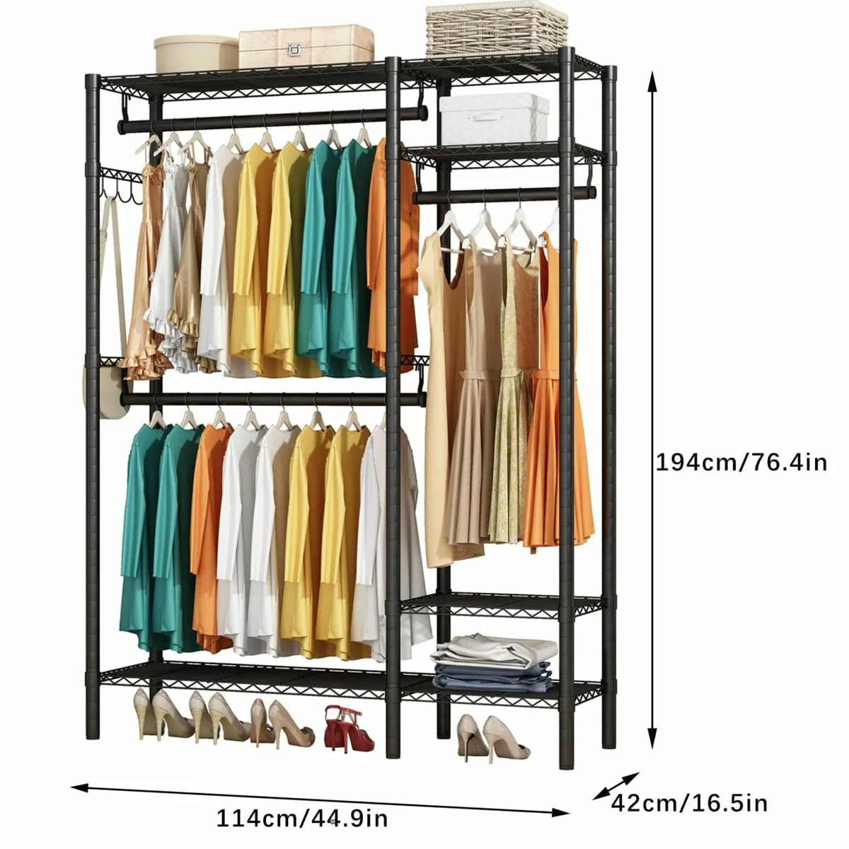 Heavy Duty Clothes Rail Rack Metal Garment with 3 - Image 3