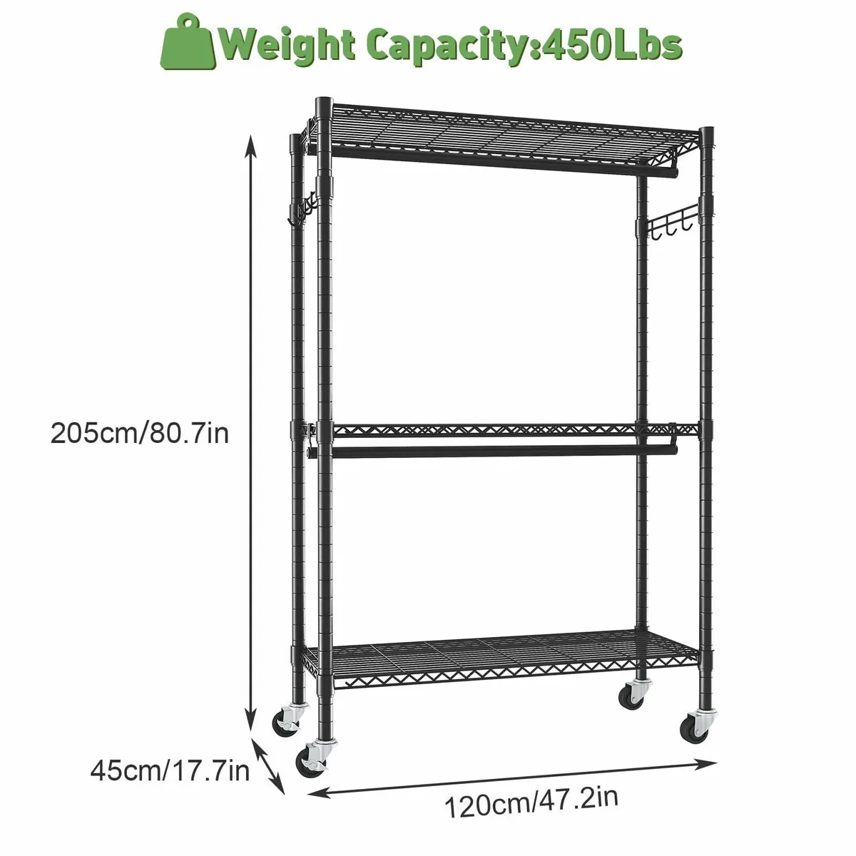 Clothes Rail with Storage Shelves Heavy Duty - Image 3