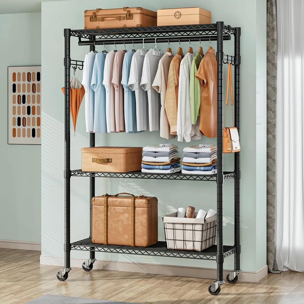 Clothes Rail with Storage Shelves Heavy Duty - Image 4
