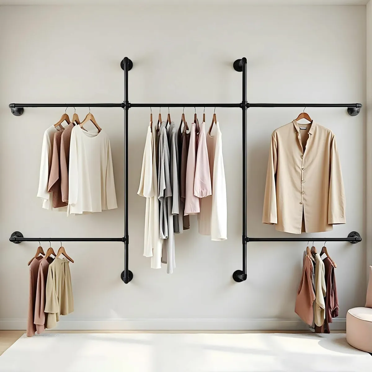Industrial Pipe Clothing Rack Heavy Duty Wall - Image 1