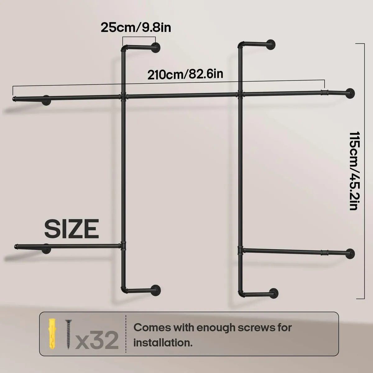 Industrial Pipe Clothing Rack Heavy Duty Wall - Image 2