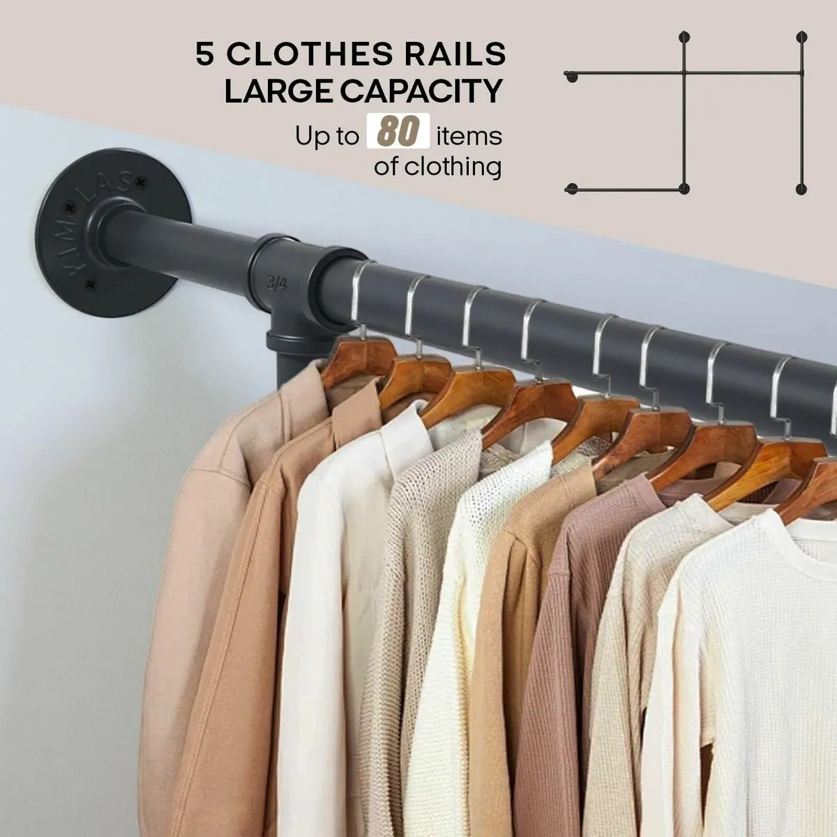 Industrial Pipe Clothing Rack Heavy Duty Wall - Image 3