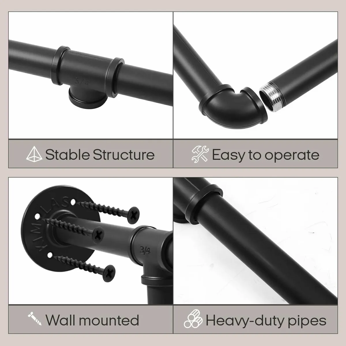 Industrial Pipe Clothing Rack Heavy Duty Wall - Image 4