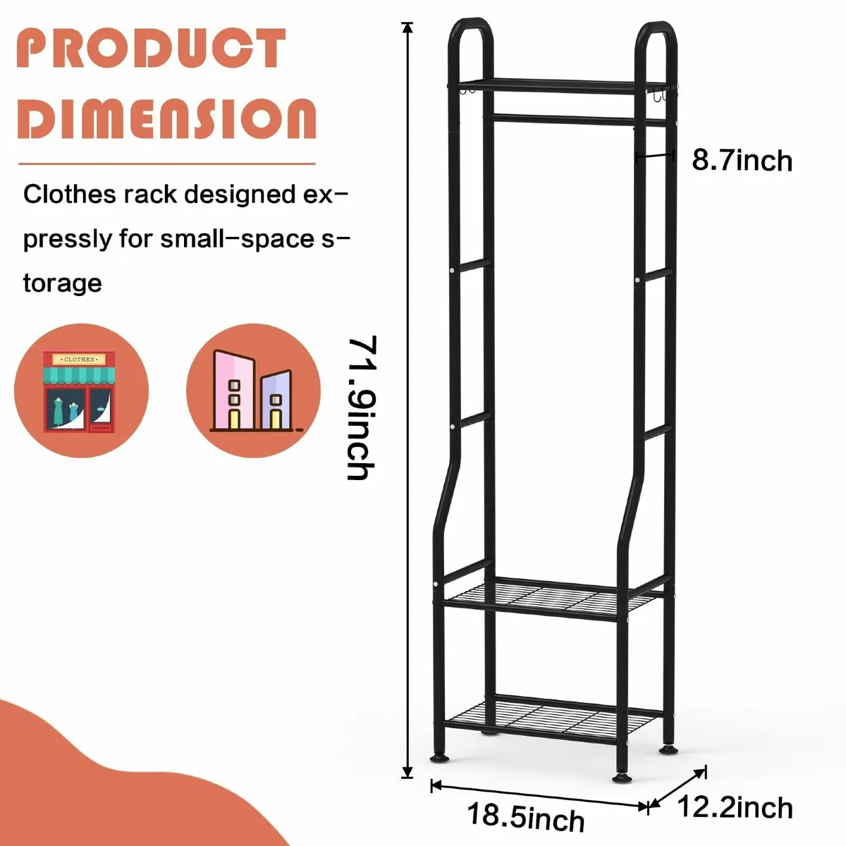 Narrow Clothes Rack - Clothing with 3 Tier Metal - Image 3
