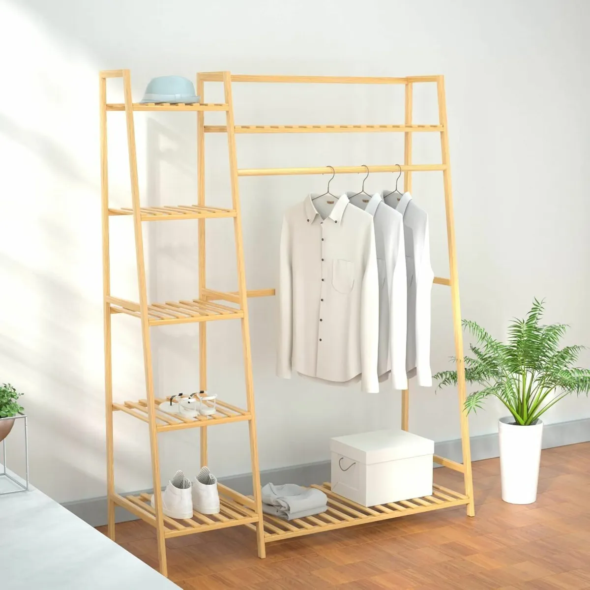 Bamboo Clothing Garment Rack Free Standing - Image 1