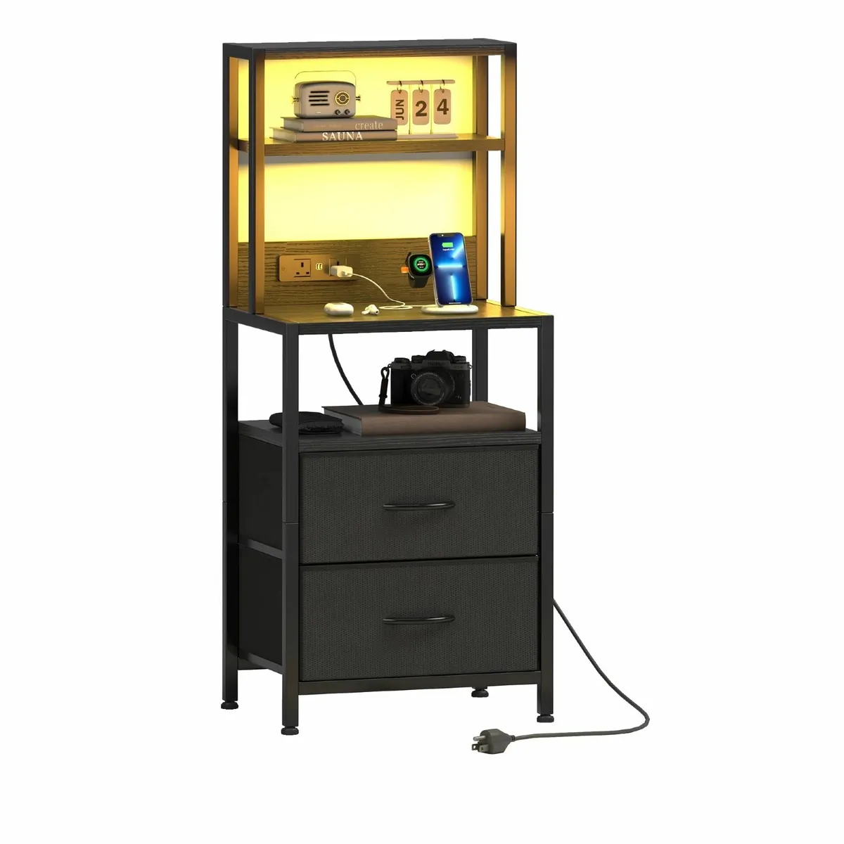 Bedside Table with Charging Station and LED - Image 2