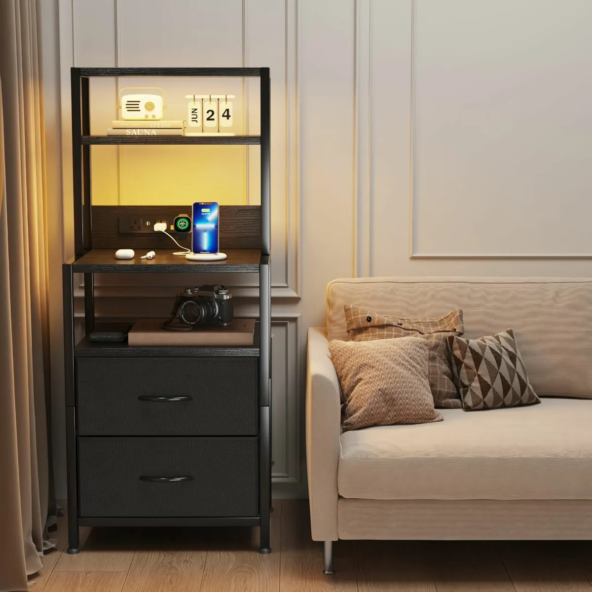Bedside Table with Charging Station and LED - Image 4