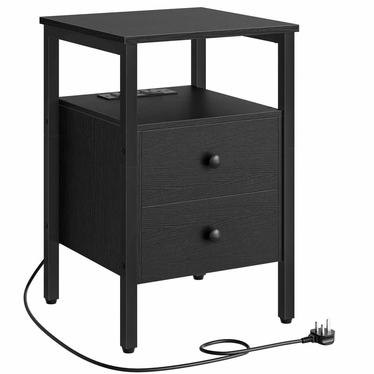 Bedside Table with Charging Station Black - Image 2