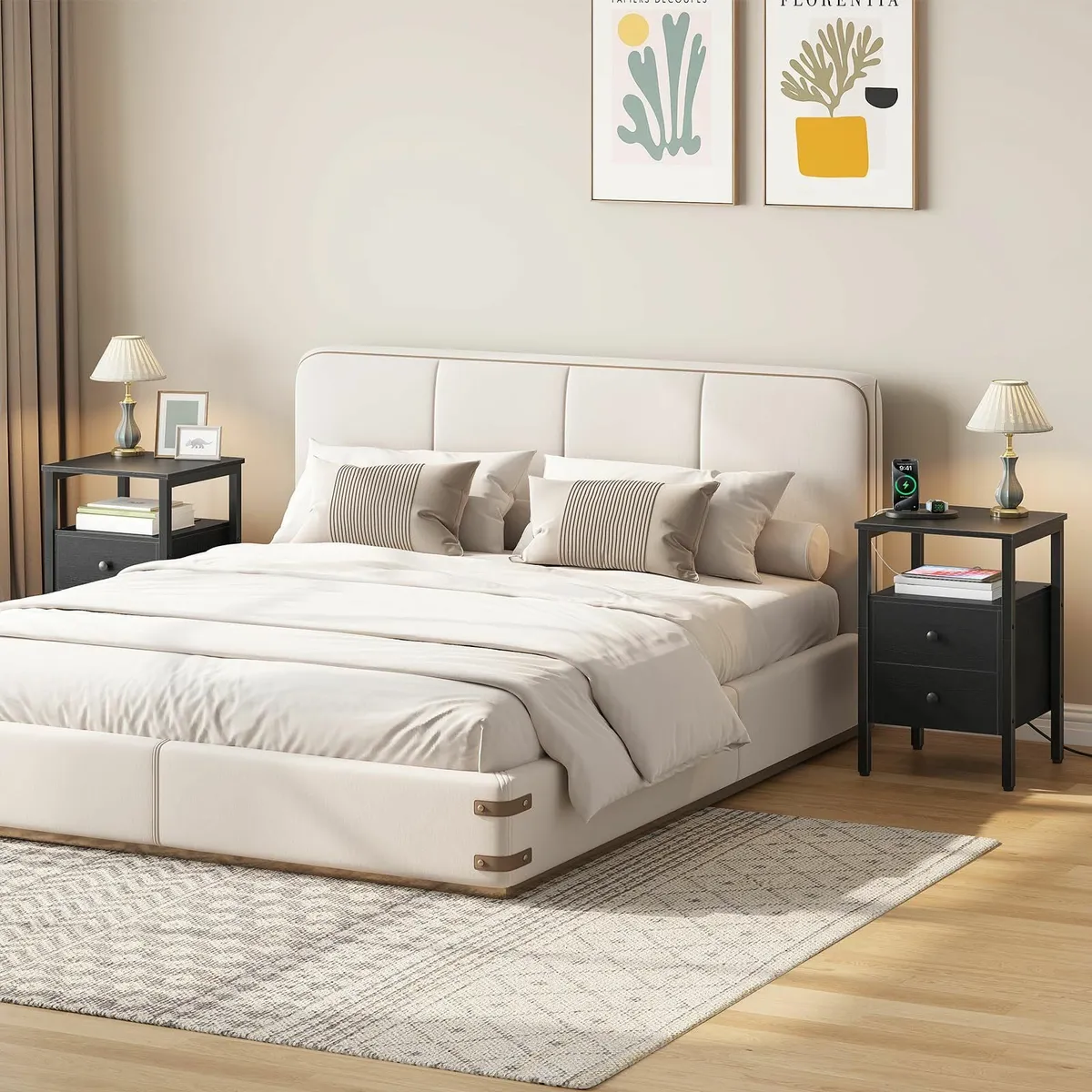 Bedside Table with Charging Station Black - Image 4