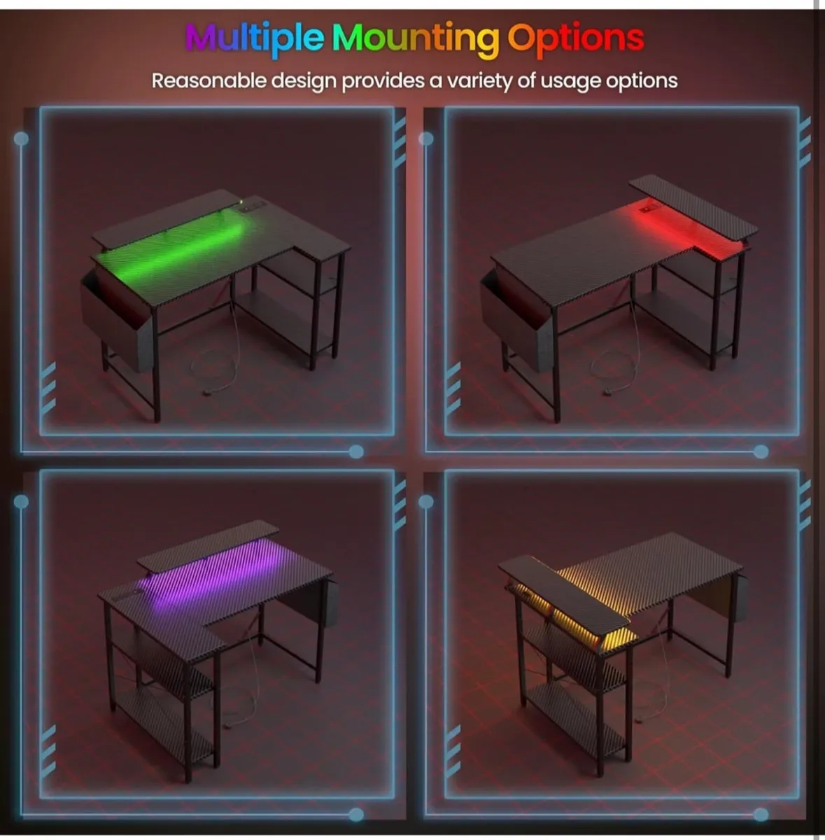 L Shaped Gaming Desk with LED Lights & Power Outle - Image 4