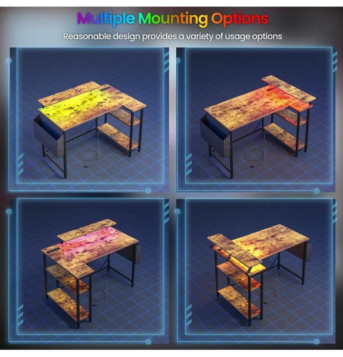 L Shaped Gaming Desk with LED Lights & Power Outle - Image 3