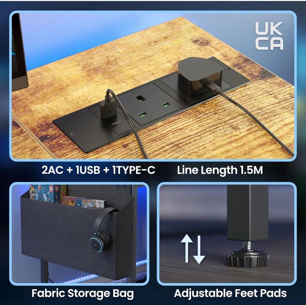 Desk with LED Lights & Power Outlets - Image 3