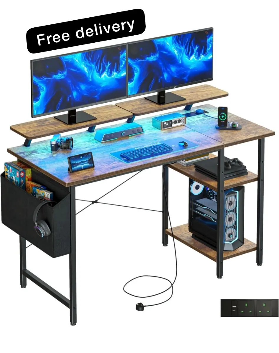 Desk with LED Lights & Power Outlets - Image 1