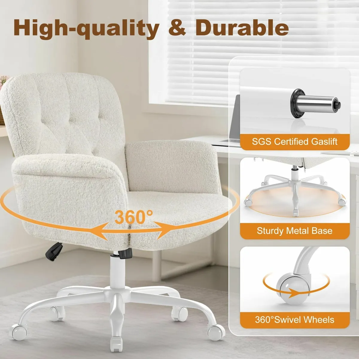 Home Office Desk Chair, Comfy Upholstered - Image 4