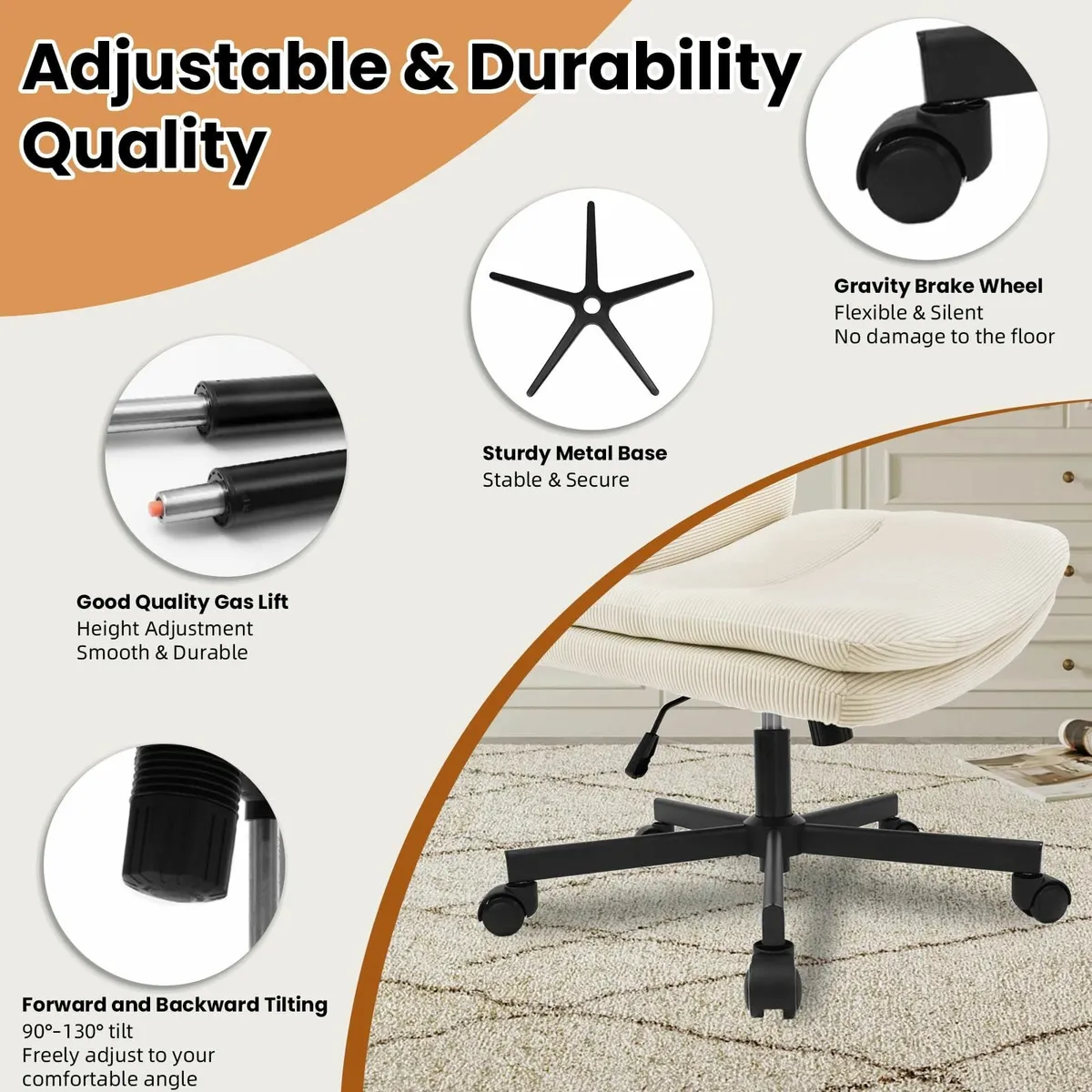 Ergonomic Office Chair, Velvet Desk Chair Computer - Image 3