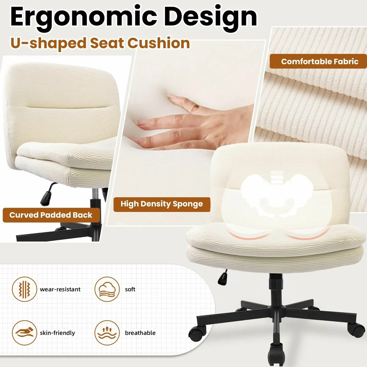 Ergonomic Office Chair, Velvet Desk Chair Computer - Image 4