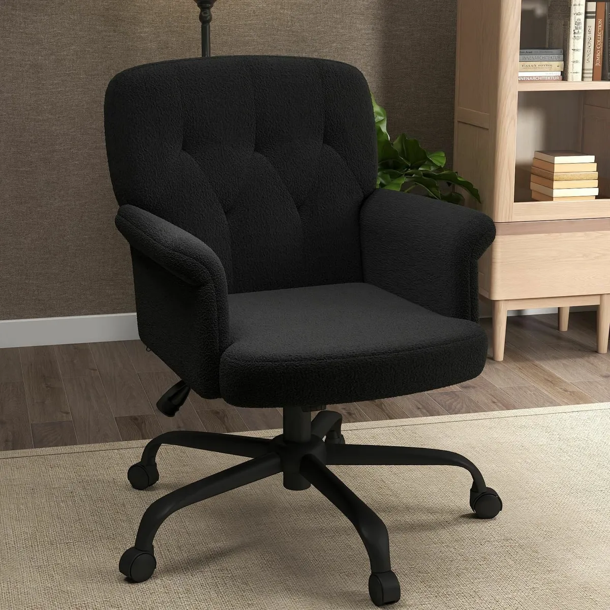 Home Office Desk Chair, Comfy Upholstered Black - Image 2