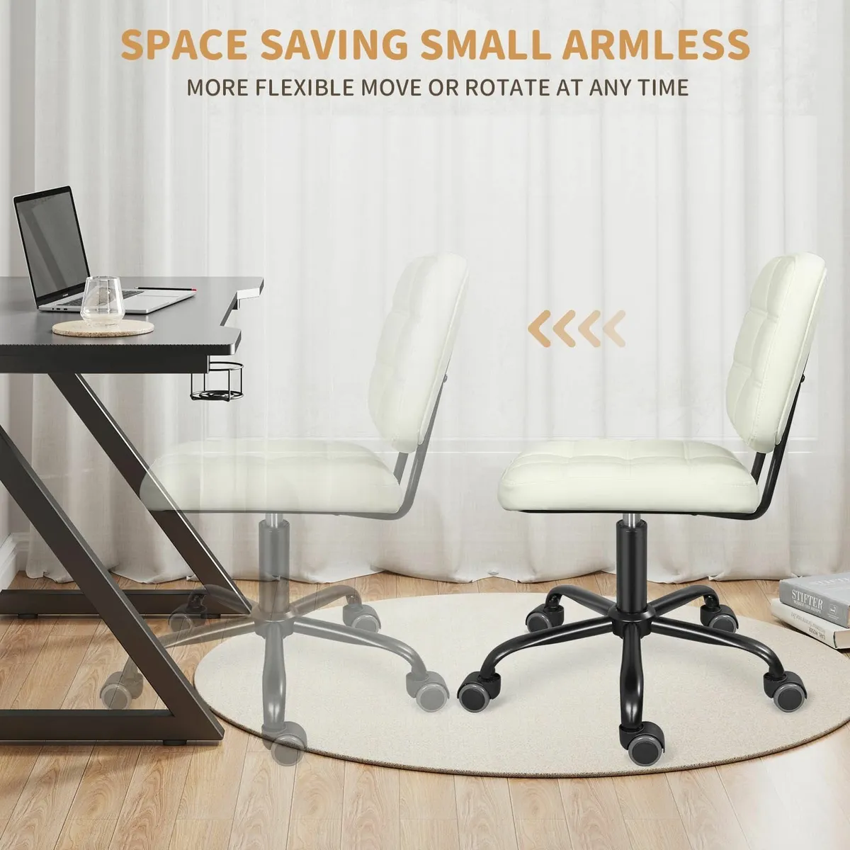 Ergonomic Armless Home Office Desk Chair White - Image 4
