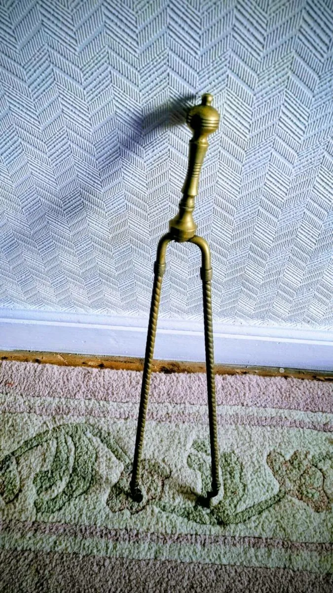 Antique Brass Fireplace Tongs - Image 1