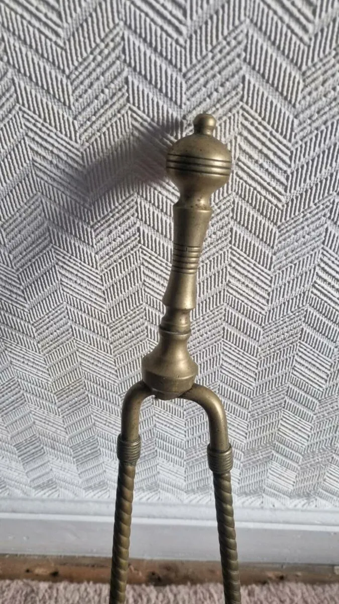 Antique Brass Fireplace Tongs - Image 2