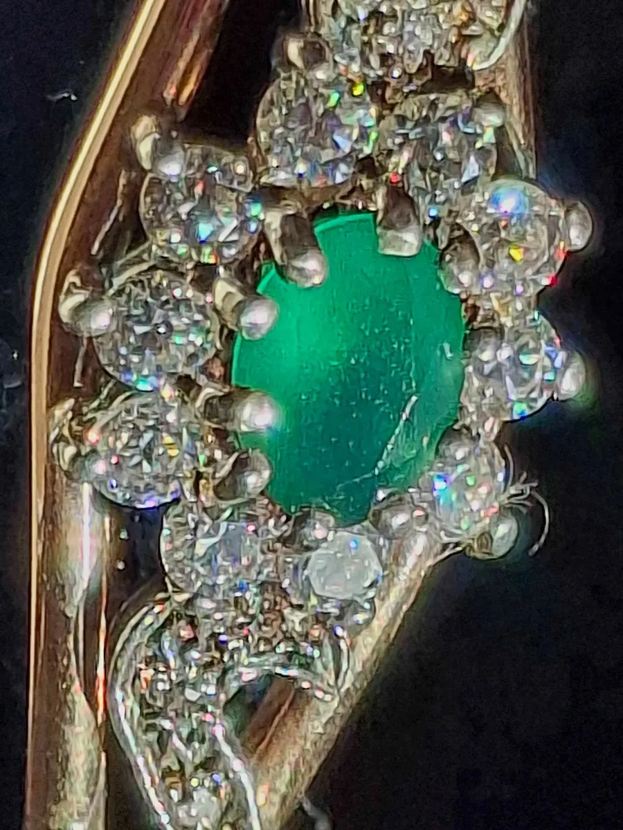 Vintage 9ct Gold Natural Emerald & Diamond ... - Image 1