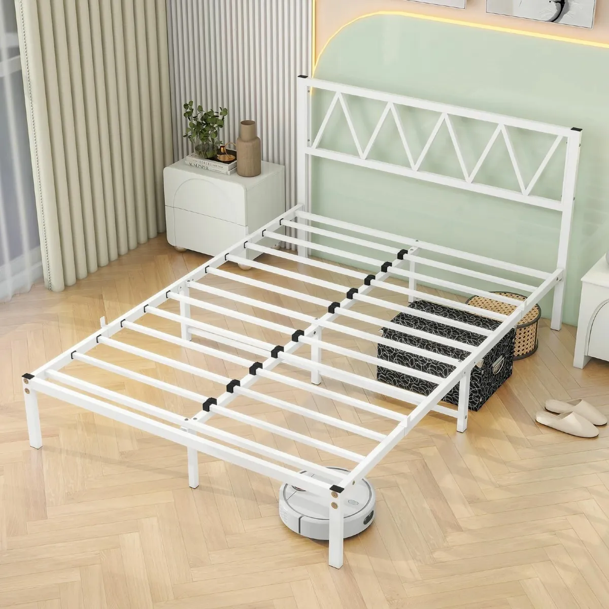 Double Bed Frame Storage Platform White 135x190cm - Image 2
