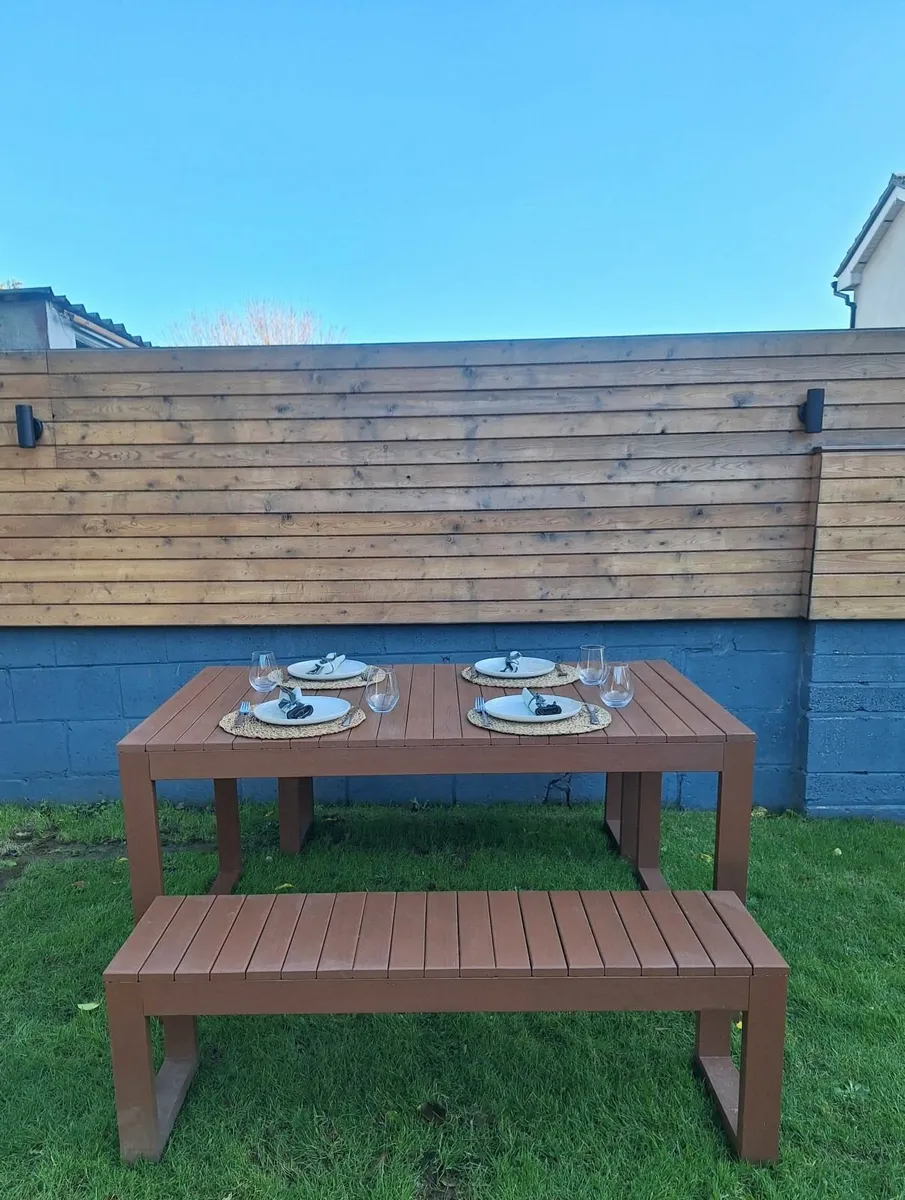 Beautiful Solid Wood Outdoor Table & 2 Benches - Image 1