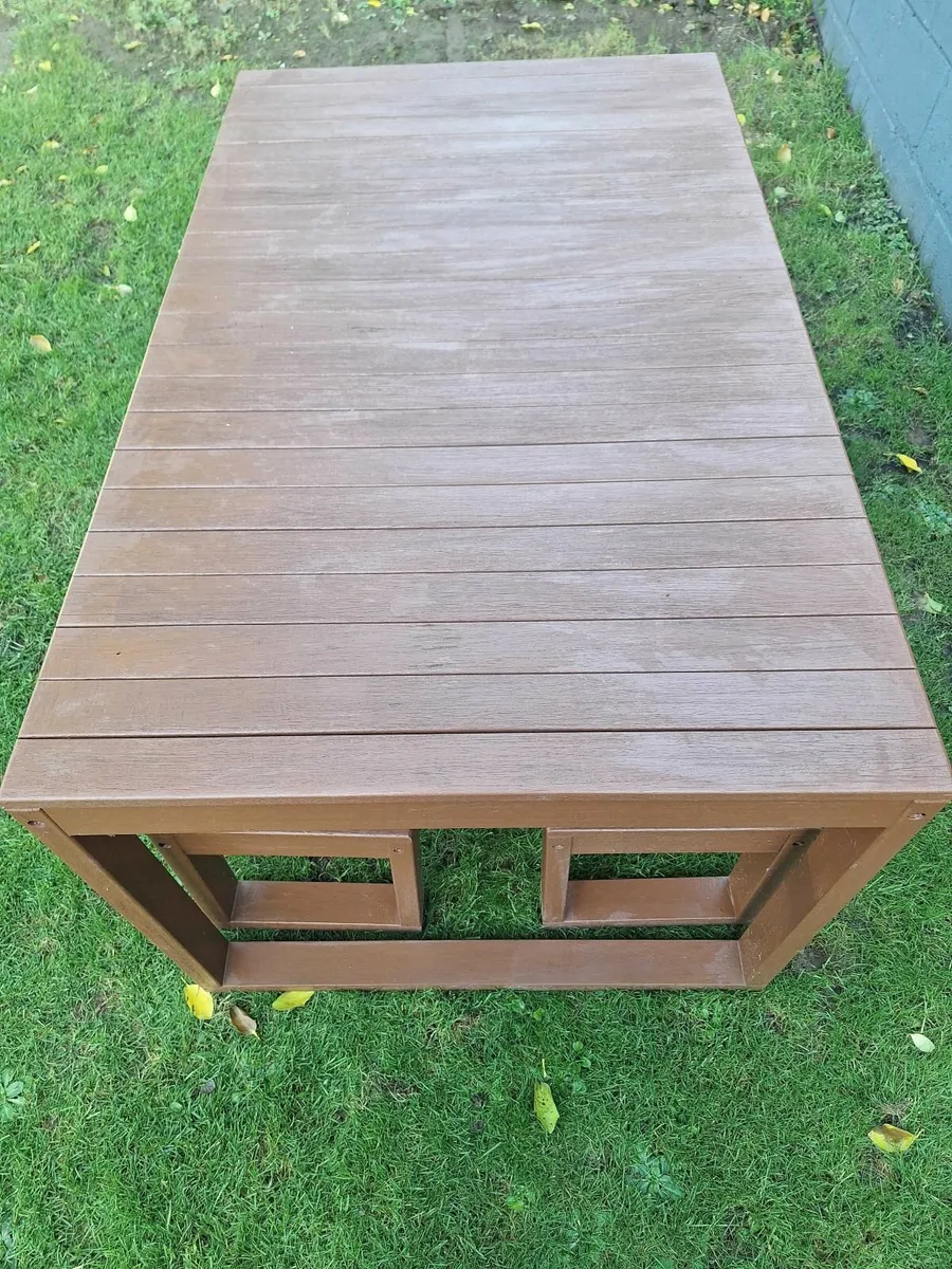 Beautiful Solid Wood Outdoor Table & 2 Benches - Image 4