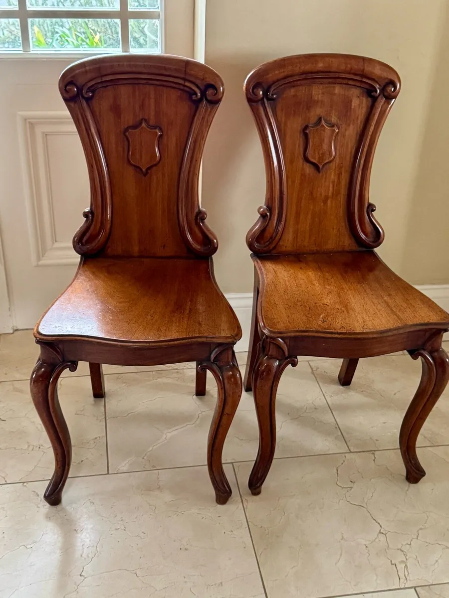 Antique Victorian Pair Hall Chairs - Image 1