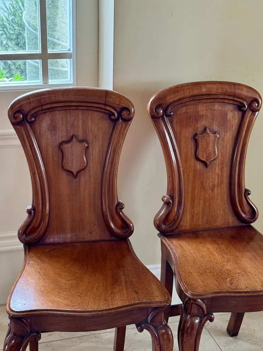 Antique Victorian Pair Hall Chairs - Image 4