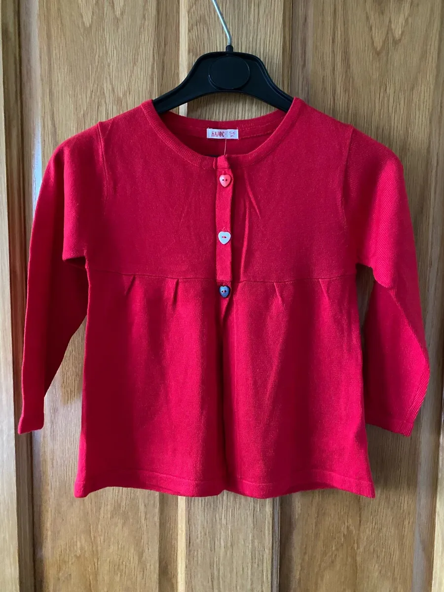 Girl’s Brand New Red Cardigan with Hearts Buttons - Image 2