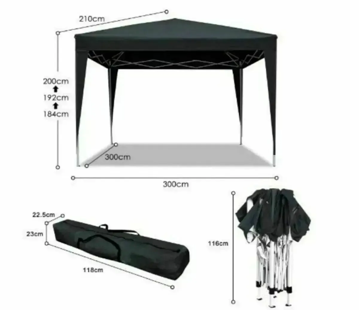3x3m Pop-Up Gazebo Tent Waterproof Marquee - Image 2