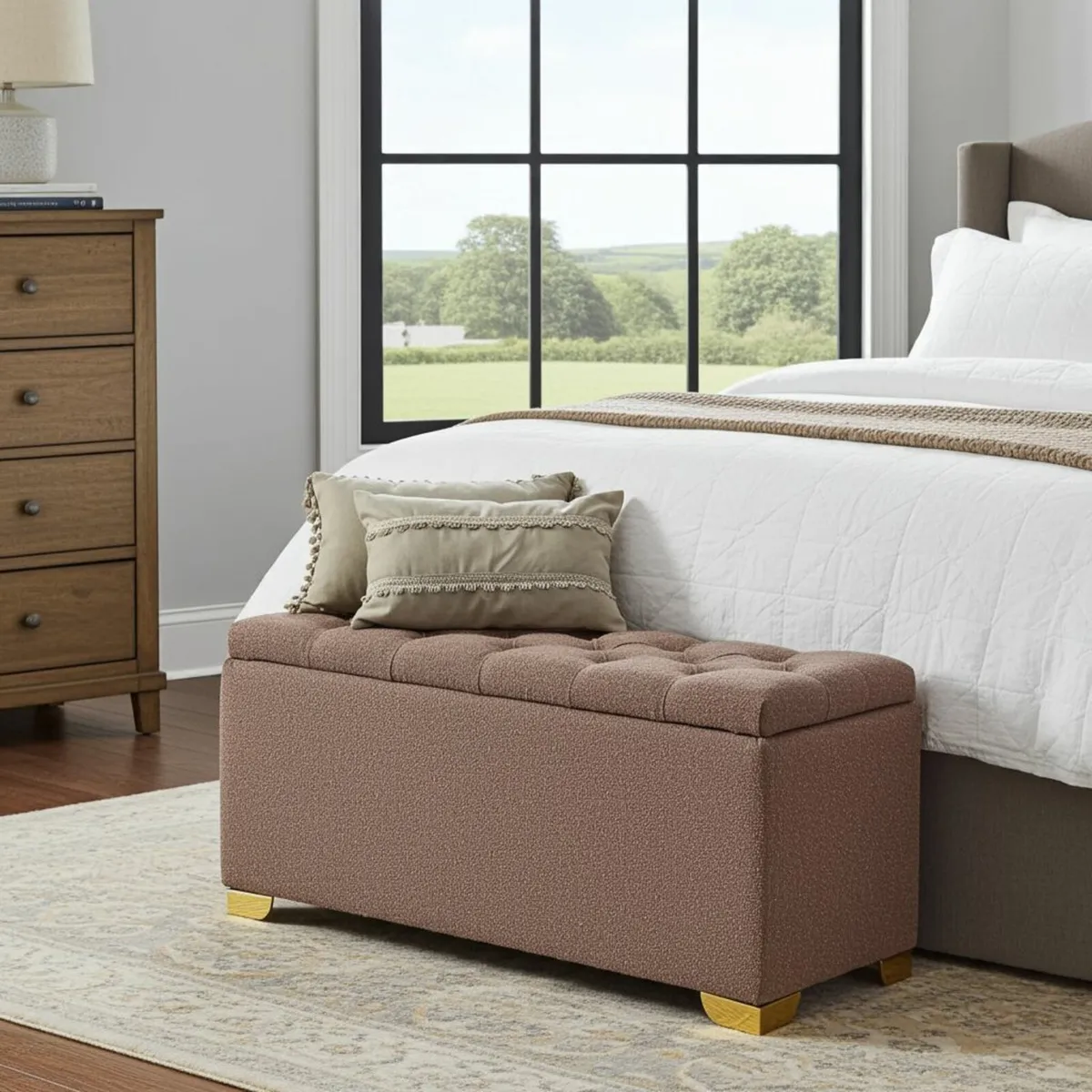 Bouclé Ottoman with Storage DUSTY PINK - Image 3