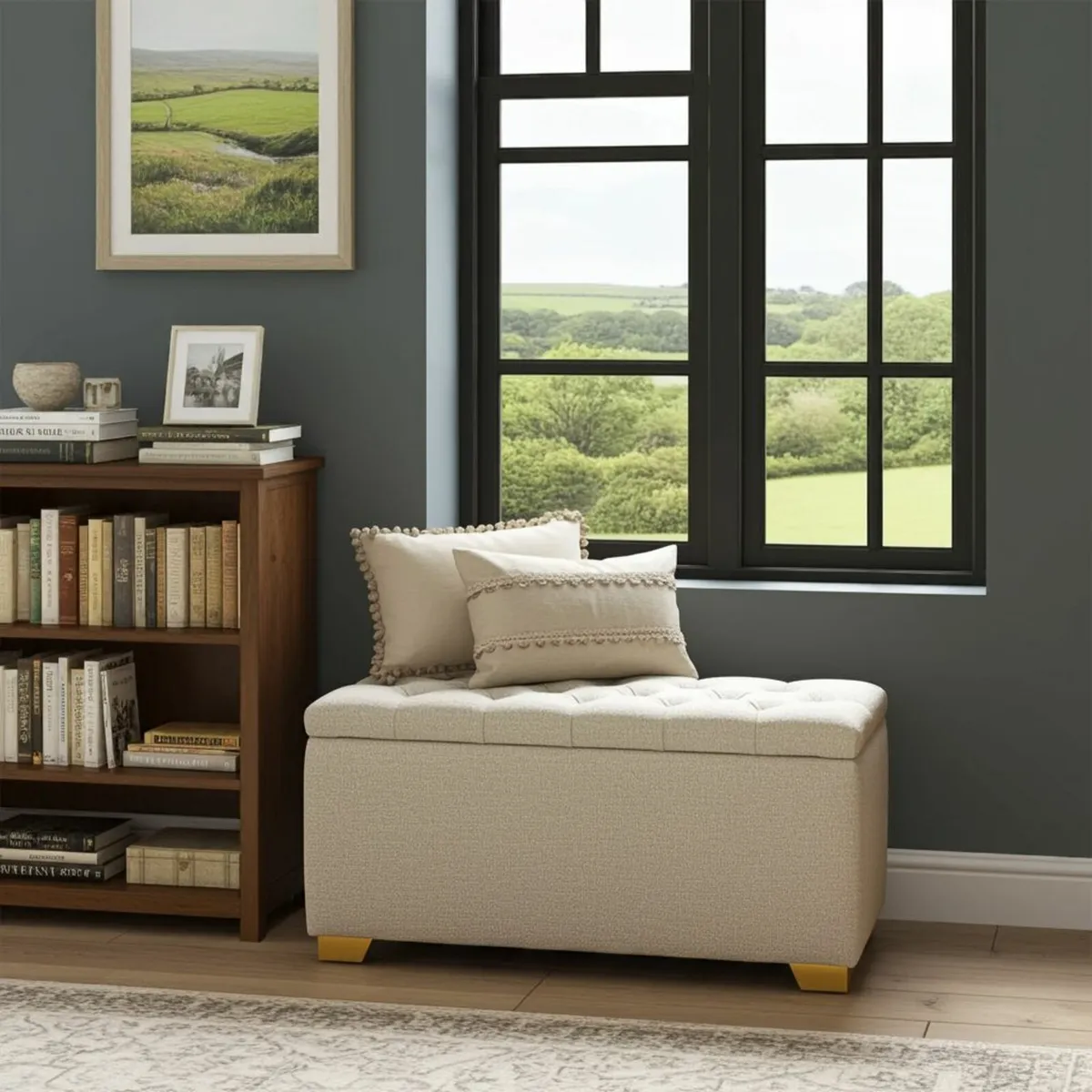 Boucle fabric ottoman with storage BEIGE - Image 2