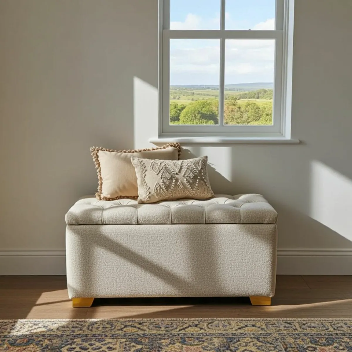 Boucle fabric ottoman with storage BEIGE - Image 3