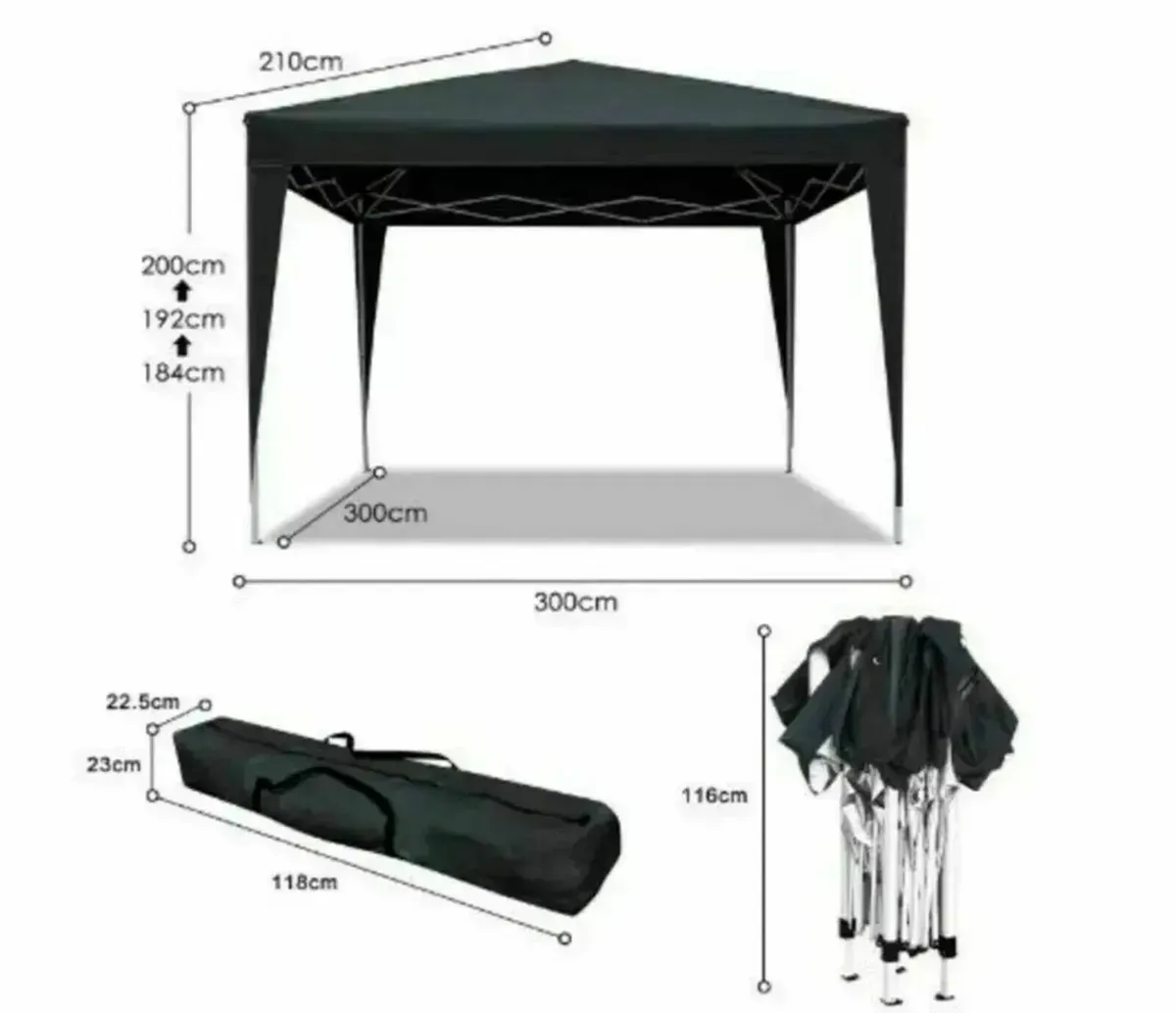 3x3m Gazebo Pop-Up Tent Waterproof Marquee - Image 2