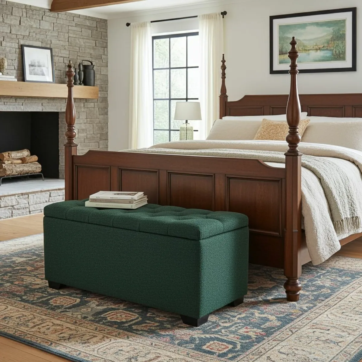 Boucle fabric ottoman storage GREEN - Image 3