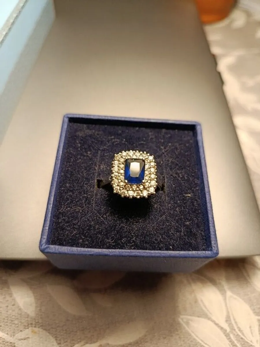 Sapphire and diamond colour stones ring. Adjustable to larger finger.