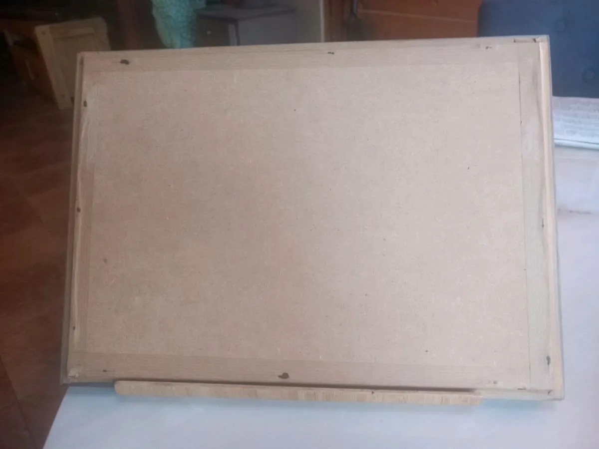 Vintage Spanish metal fan, framed, signed, D18 10e - Image 3