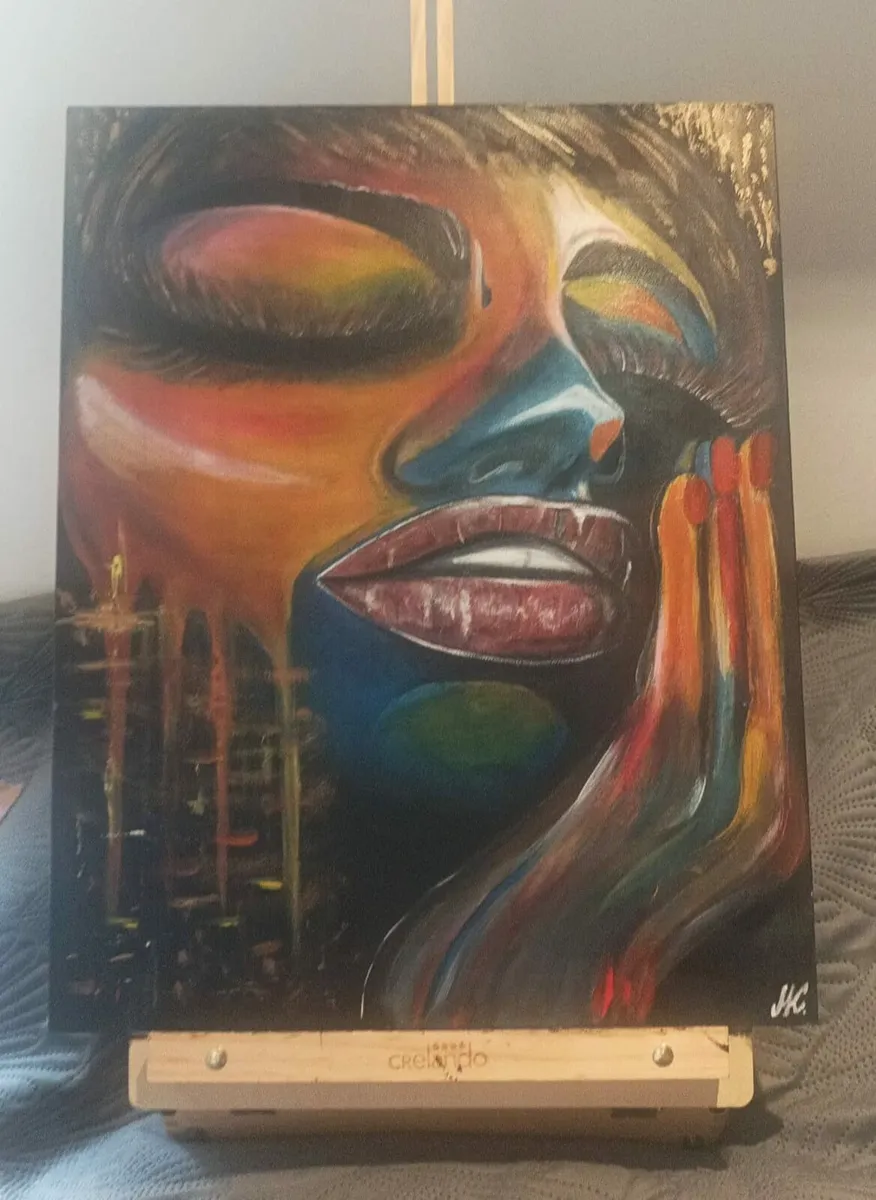 The picture is hand-painted with acrylic paint