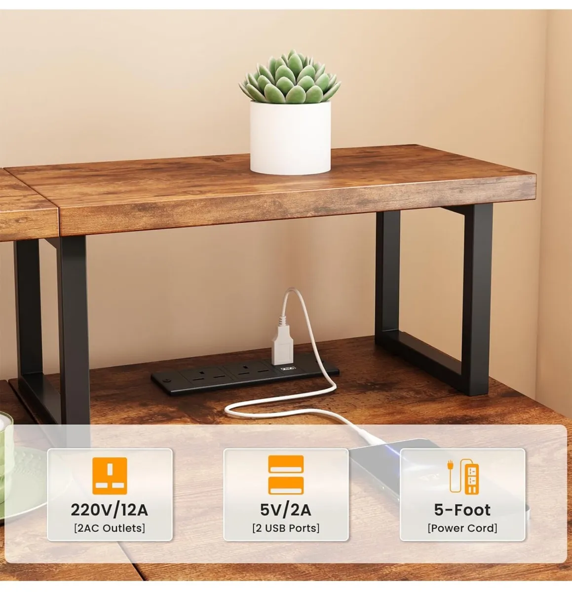 Computer Desk with Power Outlet, 107.5cm Reversibl - Image 4