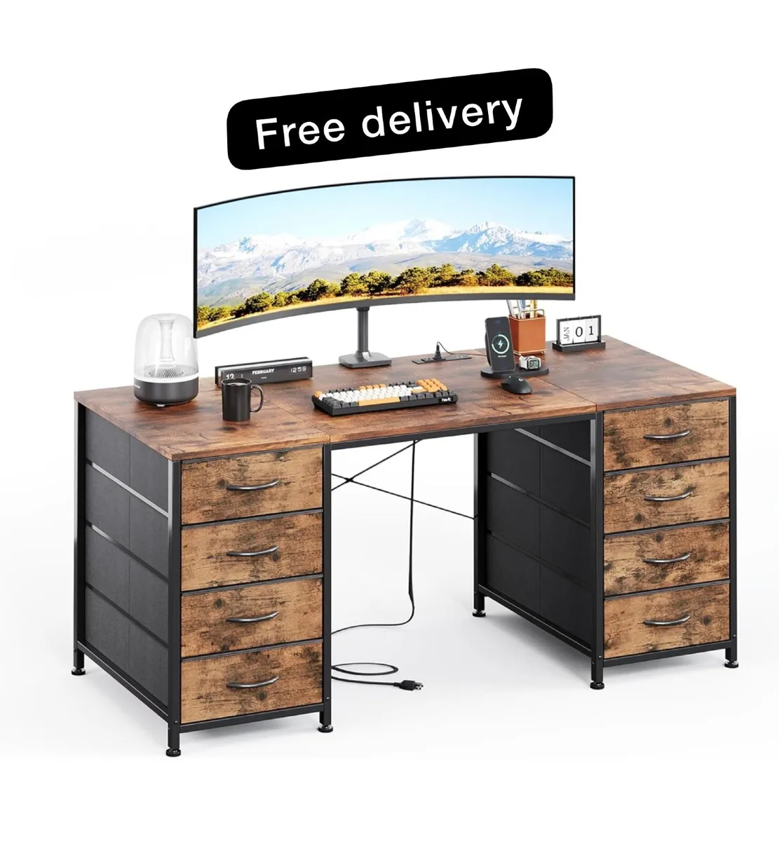 120cm Computer Desk with 8 Drawers - Image 1