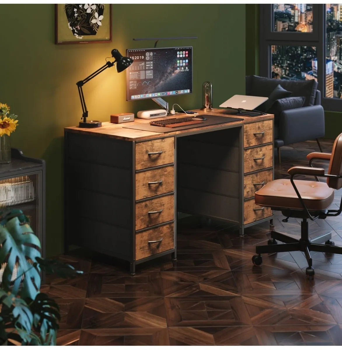 120cm Computer Desk with 8 Drawers - Image 1