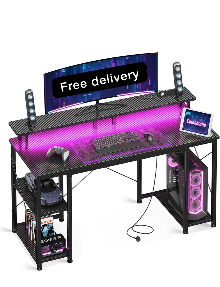 Gaming Desk with LED Lights, 120x50 cm - Image 1