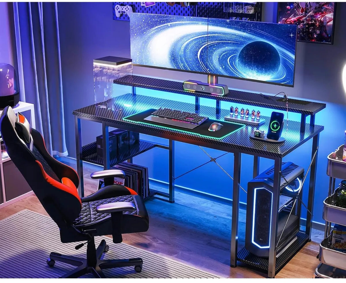 Gaming Desk with LED Lights, 120x50 cm - Image 4