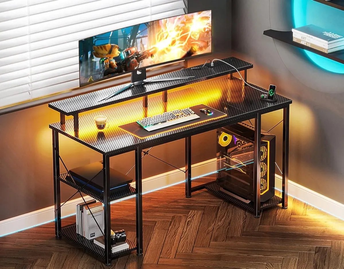 Gaming Desk with LED Lights, 120x50 cm - Image 1